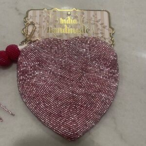 BEADED HEART POUCH WITH ZIP TASSEL